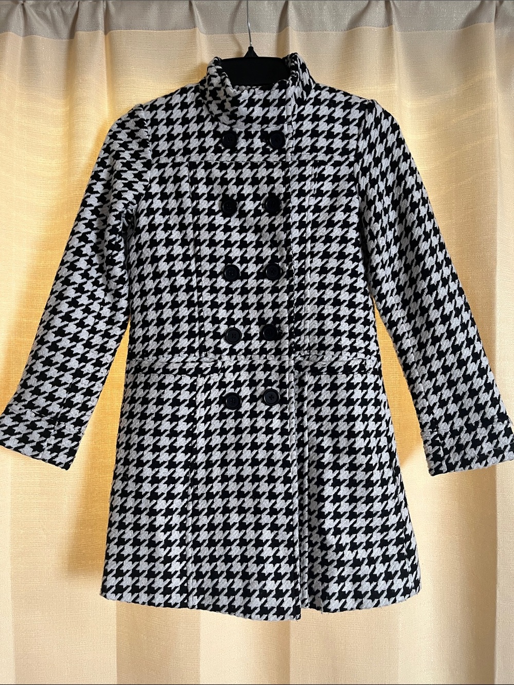 Girls George Black and White Houndstooth Double-Breasted Pea Coat